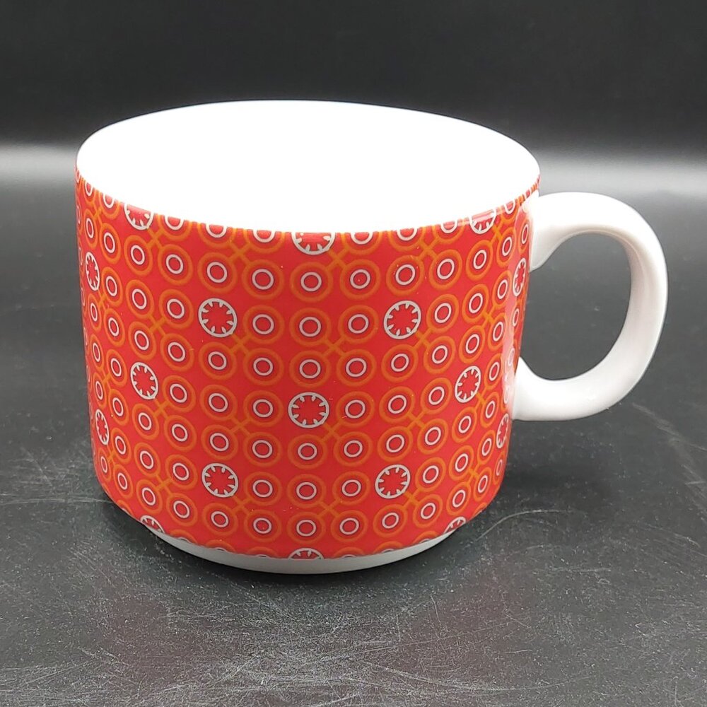 Rare Caribou Small Red Geometric Design Coffee Logo Mug EUC